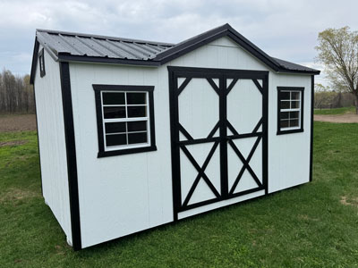 Gray with black trim LP Smart Siding Amish made shed