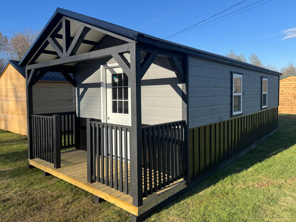 Gray Amish built camp with black trim